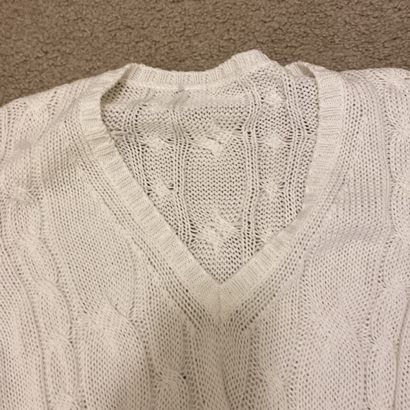 Cream Ribbed Sweater with Tan Striped Accents at bottom - Picture 2 of 5